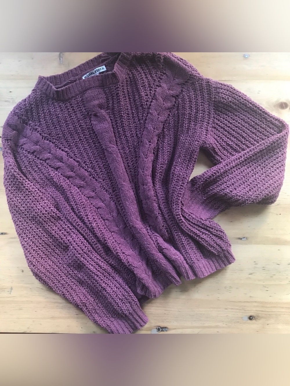 Moral Fiber Medium mauve cozy chenille cable screw neck sweater size medium